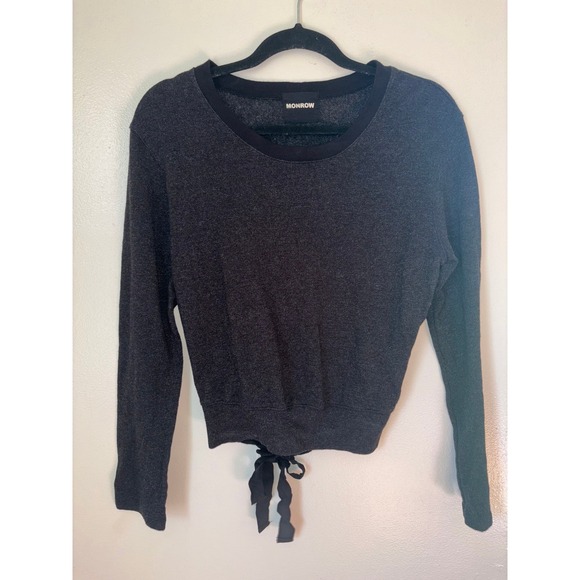 Monrow Tops - Monrow Tie Back LS Sweater Womens Sz S Charcoal Gray Pullover Quiet Luxury